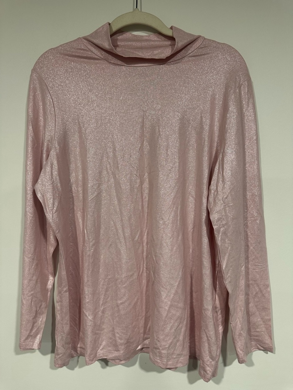 NWT Chico's Size 2 L 12-14 Touch of Cool Pink Blush Foil Mock Neck Layering Tee